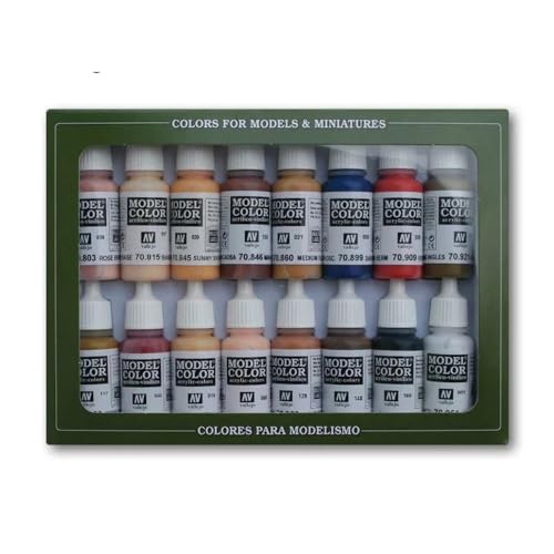 Vallejo 070125 Farbset, Gesichts-& Hautfarbe, 16 x17 ml, 17 ml (16er Pack), Braun von Vallejo