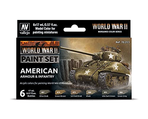 Vallejo Farb-Set, US-Amerikanische Panzerung und Infanterie, WWII, 17 ml (6er Pack) von Vallejo