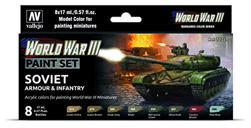 Vallejo 070221 Farb-Set, Sowjetische Panzerung und Infanterie, WWIII Modellbauzubehör, verschieden, 0.57 FL Oz (Pack of 8) Vallejo 070221 Farb-Set, Sowjetische Panzerung und Infanterie, WWIII Modellbauzubehör, verschieden, 0.57 FL Oz (Pack of 8) von Vallejo