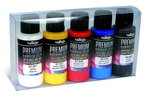Vallejo Premium Color 5 Color Set 62101 Premium Basic Opaque Color (5) 60ml Airbrush Acrylfarbe von Vallejo