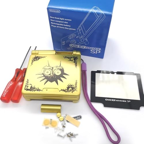GBASP Gehäuse Schalen Komplettes Set ZLD Maske Gold Edition Ersatz für Gameboy Advance GBA SP Konsole, DIY Äußeres Extra Gehäuse Gehäuse + Sammelbox, Handschlaufe, Bildschirmspiegel, von Valley Of The Sun
