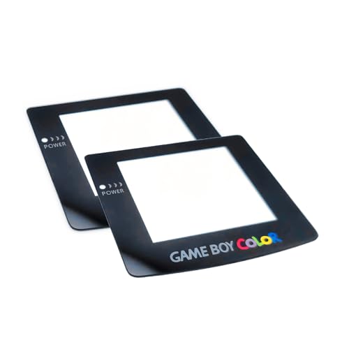 GBC Extra Glas-Spiegel-Displayschutzfolie, Schwarz + buntes Logo-Ersatz, für Gameboy-Spielekonsole, kratzfeste Display-Schutzoberfläche + Klebstoff, 2 Stück von Valley Of The Sun