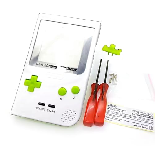 New for GBP Extra Housing Shell White + Silver Screen Cover Replacement, for Gameboy Pocket Console, Custom DIY Outer Case Enclosure + Green Buttons, Screws, Pads, Sticker, Tools Full Set von Valley Of The Sun