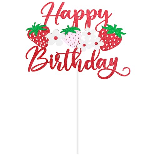 1 Stück Cake Topper Geburtstag, Erdbeer Deko mit Glitzer für Kuchen, Kinderparty & Baby Dusche, Früchte Tortendeko für Jungen & Mädchen 1 Stück Cake Topper Geburtstag, Erdbeer Deko mit Glitzer für Kuchen, Kinderparty & Baby Dusche, Früchte Tortendeko für Jungen & Mädchen von ValueBargain