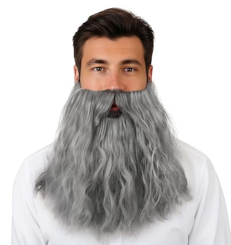 Zauberer Bart, Bart Kostüm Grau/Weiß, Halloween Fasching Karneval Verkleidung, Hoher Atmungsaktives Material für Herren von ValueBargain