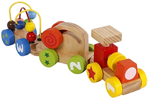 2-Play Wood Lernspielzug mit einer Lok und zwei Wagons (Zug mit 2 Aktivitätswagen bunt, Hochwertiges Holzspielzeug, Lernspielzeug), mehrfarbig - 610191 von Van Manen