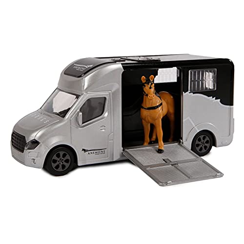 Kids Globe Van Manen 510211 Pferdetransporter Anemone Die Cast Metal (mit Licht & Sound, 1 Pferd, inkl. Batterie), Silber von Kids Globe