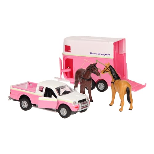 Kids Globe Van Manen Traffic Mitsubishi 520124 Toy Car and Horse Trailer Set Pink/White for Girls von Kids Globe