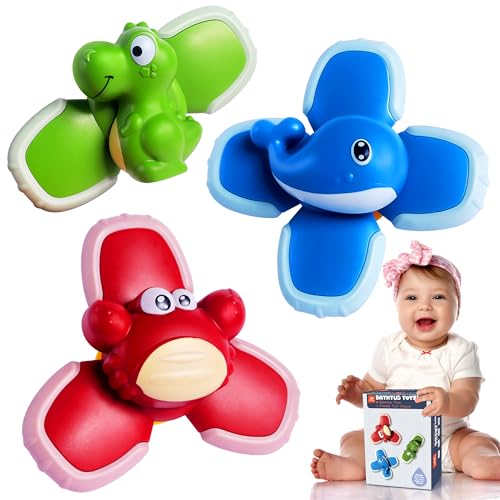 Saugnapf Spinner Spielzeug, Baby Kreisel Badspielzeug - 3er Set, Drehspielzeug für Fenster, Flugzeug & Autoreisen, Hochstühle, Sensory-Spielzeug & Geschenk für Kleinkinder von Vanmor