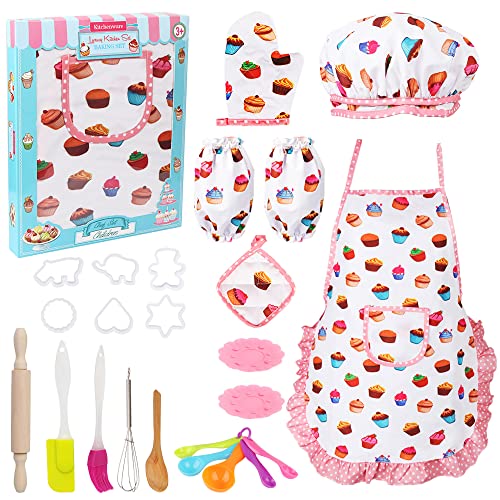 Vanmor Kids Cooking and Baking Sets, 24 Pcs Kids Aprons for Girls Toddler Chefkoch Mütze Schürze Dress Up Chef Kostüm, kleine Mädchen Schürze Sets Pretend Geschenke für 3 4 5 6 7 8 Jahre alte Mädchen Vanmor Kids Cooking and Baking Sets, 24 Pcs Kids Aprons for Girls Toddler Chefkoch Mütze Schürze Dress Up Chef Kostüm, kleine Mädchen Schürze Sets Pretend Geschenke für 3 4 5 6 7 8 Jahre alte Mädchen von Vanmor