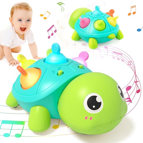 Vanmor Baby Spielzeug ab 3 6 9 Monate, Schildkröten Krabbelspielzeug mit Licht & Sound, Lernspielzeug Geschenk, Kriechendes und Singendes Musikalisches Babyspielzeug von Vanmor