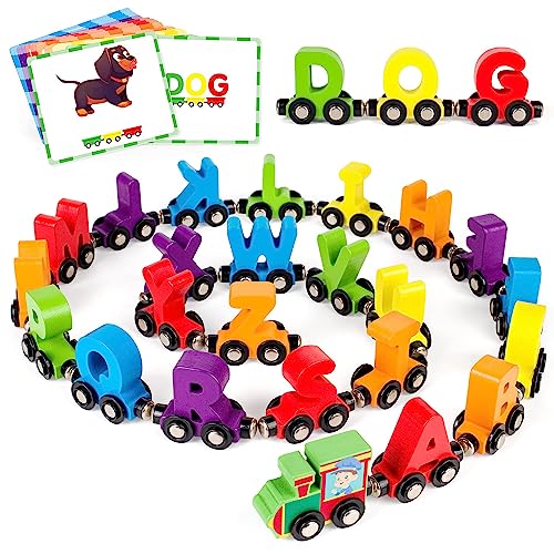 Vanmor Magnetische Hölzerne Alphabet Zug Sets, Montessori Kleinkind Spielzeug für 1 2 3 4 Jahre alt Junge Mädchen Geschenke, Holzspielzeug Geschenke für 1 2 3 4 Jahre alt Jungen Mädchen von Vanmor