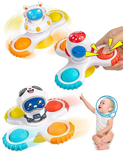 Vanmor Saugnapf Spinner Spielzeug für Baby, 3Pcs Fidget Spinner Spinning Top Saugspielzeug für Bad Fenster Hochstühle Flugzeug Reise, sensorische Spielzeug für Kleinkinder 1-3 Geburtstagsgeschenk von Vanmor