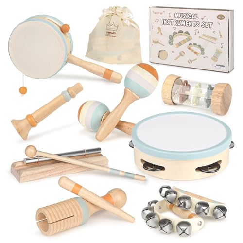 Musikinstrumente für Kinder Kinderspielzeug ab 2 Jahre Holzspielzeug Baby Schlagzeug Kinder Trommel Percussion Instrumente Musikinstrumente Baby Montessori Spielzeug ab 3 Jahre von Vanplay