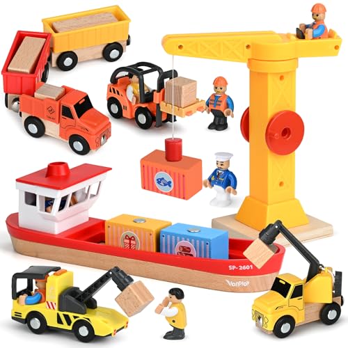 Vanplay Kran Spielzeug Baustellenfahrzeuge Kinder - Holz Baustelle Spielzeug ab 3 Jahre Junge mit Schiff, LKW Kranwagen Muldenkipper Anhänger & Gabelstapler Geschenk 3 4 5 Jahre Junge Vanplay Kran Spielzeug Baustellenfahrzeuge Kinder - Holz Baustelle Spielzeug ab 3 Jahre Junge mit Schiff, LKW Kranwagen Muldenkipper Anhänger & Gabelstapler Geschenk 3 4 5 Jahre Junge von Vanplay