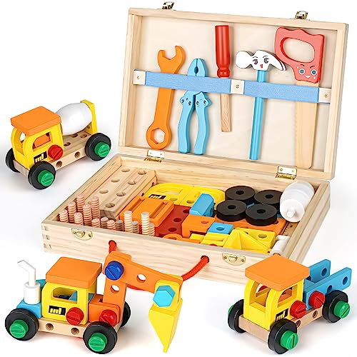 Vanplay Werkzeugkoffer Kinder Kinderspielzeug ab 3 Jahre Holzspielzeug Kinderwerkzeug Lernspiele Spielzeug ab 3 4 5 Jahre Junge Mädchen Geschenk (53 STK) von Vanplay
