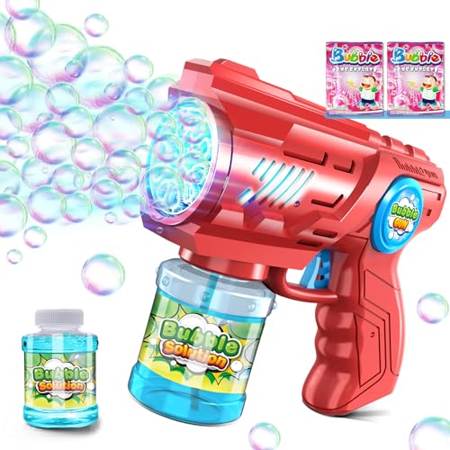 Seifenblasenpistole Kinder Seifenblasenmaschine Seifenblasen Machine: LED Licht Blasen Elektrisch Mit 100 ML Tank Blau Automatische Bubbles Maker Für Kids Shooter Party Spielzeug（Rosa） von Vansky