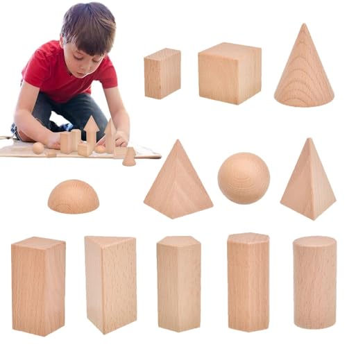 Varatiktok Mini-Geometriekörper,Geometrische Körperkörper aus Holz - Montessori-Lernspielzeugblöcke - Montessori-Lernspielzeug, Mathematik- und Geometrie-Bildung, Grundfarben-Set mit geometrischen von Varatiktok