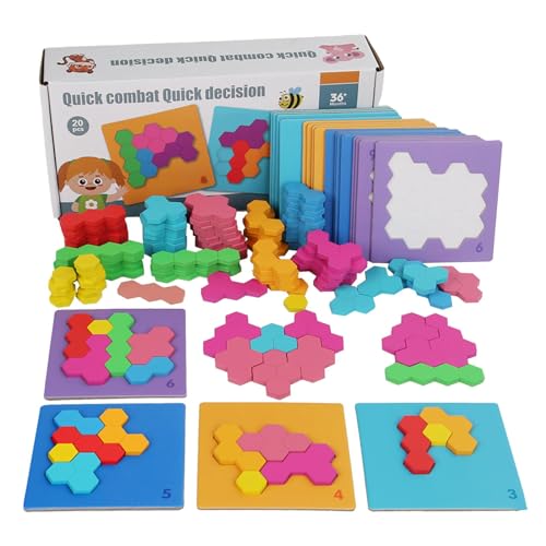 Varatiktok Russisches Blockpuzzle, Tangram-Puzzlespielzeug - Buntes Denksport-Puzzle aus Holzblöcken für alle Altersgruppen | Vorschul-Stielspielzeug für Fantasie, Formerkennung, Farberkennung, von Varatiktok