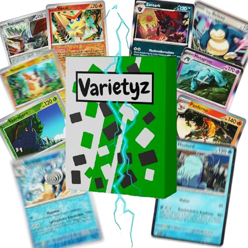 50 Pokémon Karten Deutsch – inkl. 5 Holo Glitzerkarten & 5 Reverse Holos – Verschiedene Karten ohne Duplikate – Sammelkarten Box Set für Kinder & Sammler von Varietyz