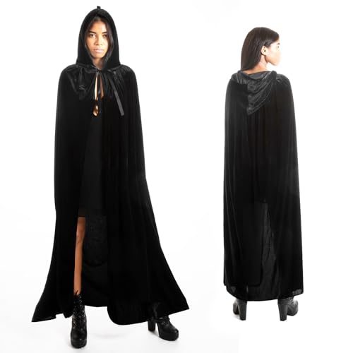 Langer Umhang mit Kapuze Samt Vampir Kostüm Halloween Mittelalter Umhang Kostüm für Karneval und Halloween - Umhang Erwachsenenkostüm für Unisex Damen und Herren, Farbe (Schwarz 135cm) von various