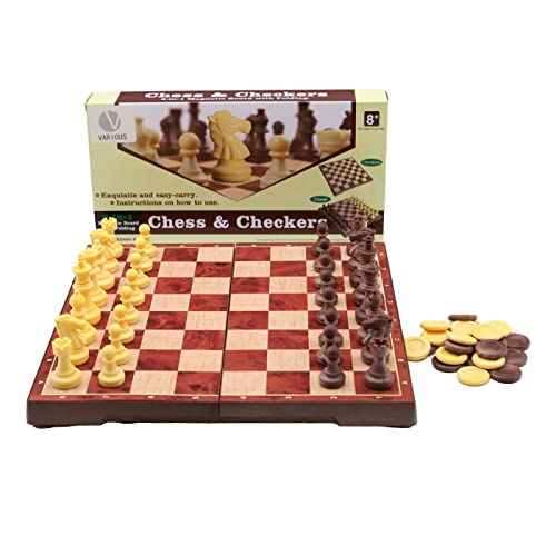 Various Magnetisches Schachbrett, Schachbrett, Dame und Backgammon, Spieltisch mit tragbarem Klappbrett für Reisen für Kinder und Erwachsene (braun) von various