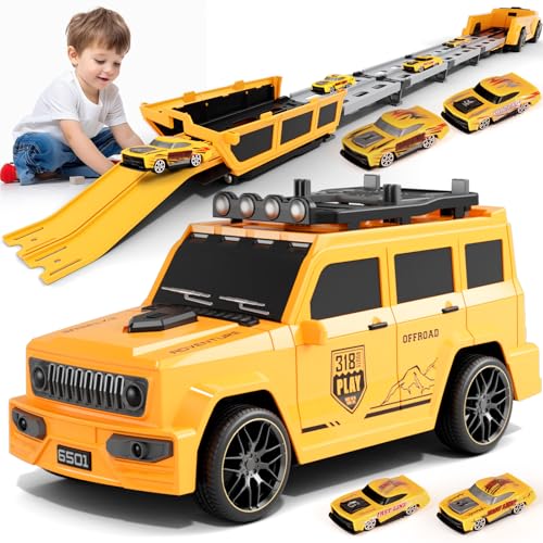 Varrotoy Autotransporter Spielzeug mit 4 Mini-Rennwagen,LKW Spielzeug Auto Set,Klappbarer Auswurf Transport Truck Spielzeugautos für 3 4 5 6 7 8 Jahre alte Jungen und Mädchen als Geschenk Varrotoy Autotransporter Spielzeug mit 4 Mini-Rennwagen,LKW Spielzeug Auto Set,Klappbarer Auswurf Transport Truck Spielzeugautos für 3 4 5 6 7 8 Jahre alte Jungen und Mädchen als Geschenk von Varrotoy