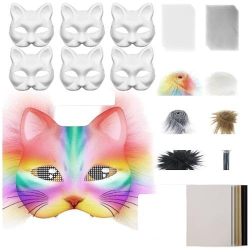 Furry Therian Mask, DIY Therian Stuff Mask, Furry Katzen Tiermasken, Katzenmaske mit Blanko Katzenmaske/Gittergewebe/Filztuch/Kunstpelz, für Halloween, für Halloween Make up Cosplay Party (A) von Vartegas