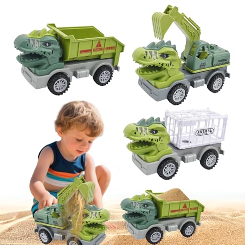 Vartegas Minibagger, 3er Set Sandspielzeug Junge, Dinosaurier Sandspielzeug Bagger, Bagger Spielzeug, Baustellenfahrzeuge Kinder Set mit Muldenkipper/Transporter/Bagger, für Kinder ab 3 Jahren (A) von Vartegas