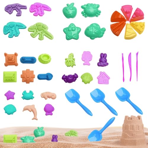 Vartegas Sandspielzeug Set, 41pcs Sandspielzeug ab 3 Jahre, Sandkasten Spielzeug, Sand Spielzeug mit 32er Sandförmchen 2er Faltbarer Eimer 3er Schaufel Kinder 1er Netztasche, für ab 3 Kinder (B) von Vartegas