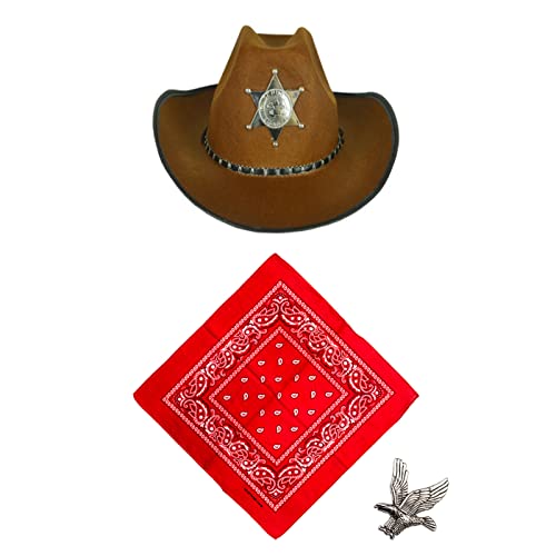 Western Cowboy Kostüm Zubehör Set, Cowboy Hut Bandana, Flying Eagle Pin, Holster Cowboy Set für Halloween Party Dress Up(dreiteiliges Set) von Vastsea