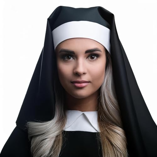Vaulted Skulls & Co Nonnenkostümhut | Nonnen-Kopfbedeckung | Schwester Nonnen Schleier | Nonnen Kostüm Zubehör | Religiöser Kostümhut | Priester Zubehör | Schwarz und Weiß | Einheitsgröße Vaulted Skulls & Co Nonnenkostümhut | Nonnen-Kopfbedeckung | Schwester Nonnen Schleier | Nonnen Kostüm Zubehör | Religiöser Kostümhut | Priester Zubehör | Schwarz und Weiß | Einheitsgröße von Vaulted Skulls & Co