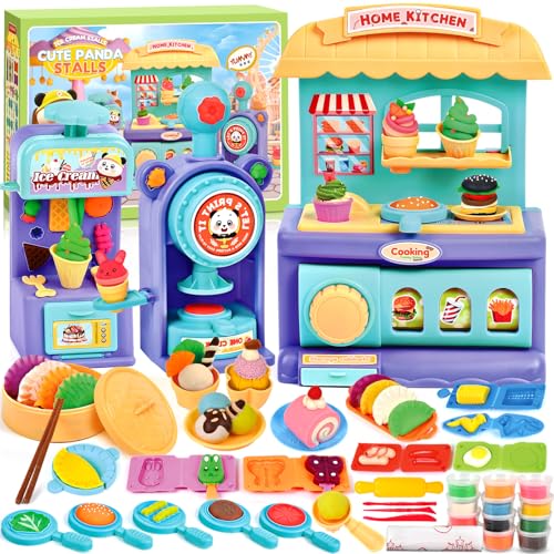 Vautvis Knete Set Knetwerkzeug Kinder, 62 Stück Knete Zubehör, Knete Eismaschine, Kinderknete Ab 3 Jahre Ungiftig, Kitchen Creations Knetwerkzeug Weihnachten Geburtstag Geschenk für Kinder Ab 3 von Vautvis