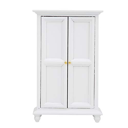 VBESTLIFE Tür Im Maßstab 1:12, Miniatur-Puppenhaus-Kleiderschrank, Weißer Holzdoppeltür-Haushaltsschrank von VBESTLIFE