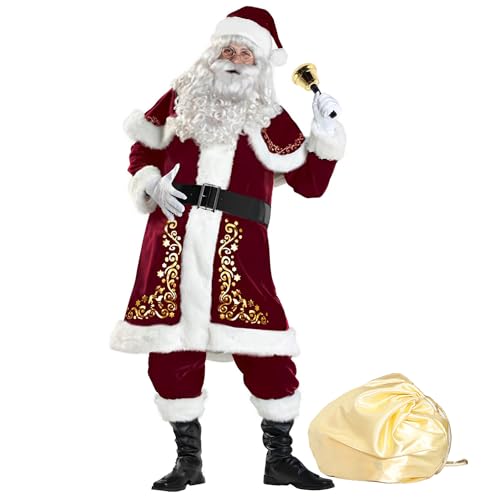 Vcindai Weihnachtsmann Kostüm Herren 12 Teilig Nikolauskostüm Santa Claus Costume von Vcindai