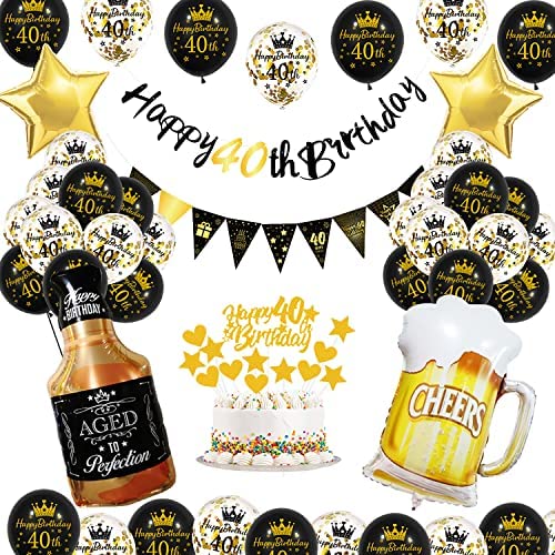 40 Geburtstag Frauen Männer Deko, Schwarzes Gold 40. Geburtstag Dekoration, 40 Jahr Geburtstagdeko, 40 Ballon Deko mit Happy Birthday Banner, 40 Geburtstags Mann, Deko 40 Geburtstags Frau MEHRWEG 40 Geburtstag Frauen Männer Deko, Schwarzes Gold 40. Geburtstag Dekoration, 40 Jahr Geburtstagdeko, 40 Ballon Deko mit Happy Birthday Banner, 40 Geburtstags Mann, Deko 40 Geburtstags Frau MEHRWEG von Vcumter