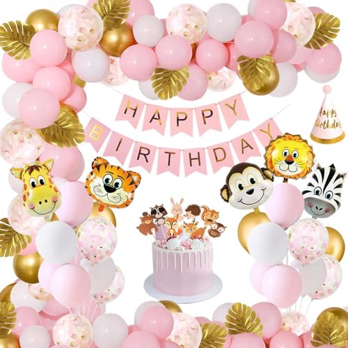 Dschungel Geburtstag Dekoration Mädchen, Rosa Safari Geburtstagsdeko,Kindergeburtstag Deko Safari Tier Luftballons, Happy Birthday Banner Dekoration für Mädchen Waldtiere Ballons 1-5 Geburtstag Deko Dschungel Geburtstag Dekoration Mädchen, Rosa Safari Geburtstagsdeko,Kindergeburtstag Deko Safari Tier Luftballons, Happy Birthday Banner Dekoration für Mädchen Waldtiere Ballons 1-5 Geburtstag Deko von Vcumter