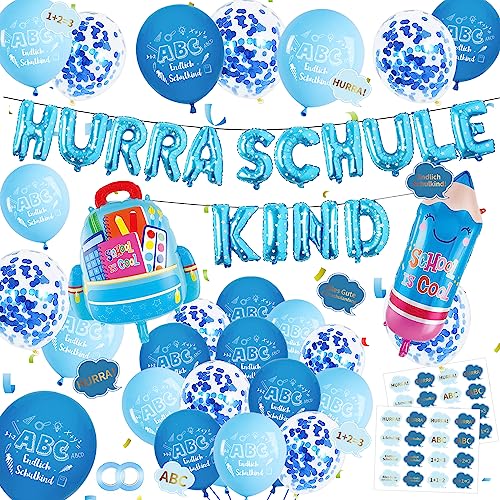 Einschulung Deko Set für Jungen, Einschulung Junge Deko, Blaue Schulkind 2023 Junge Deko Einschulung Jungen, Deko Schulanfang Jungen, HURRA SCHULKIND, Konfetti Schulanfang Schuleinführung Deko Einschulung Deko Set für Jungen, Einschulung Junge Deko, Blaue Schulkind 2023 Junge Deko Einschulung Jungen, Deko Schulanfang Jungen, HURRA SCHULKIND, Konfetti Schulanfang Schuleinführung Deko von Vcumter