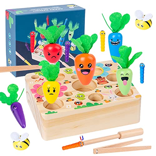 Vcumter Montessori Spielzeug ab 2 3 4 Jahre, Holzspielzeug 2 Jahre, 3 in 1 Montessori Sortierspiel Holzpuzzle Karottenernte Lernspielzeug Geschenk für Kinder Kleinkind Jungen und Mädchen von Vcumter