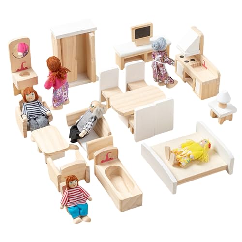Holzpuppenhouses Möbel Mit Puppen Und Realistischer Raumszene Display Accessoires Für Kinder Rollenspiele von Vdaxvme