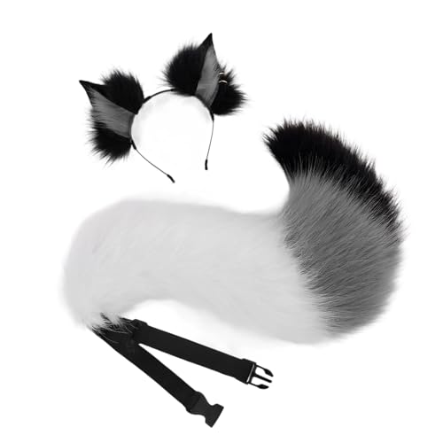 Tier-Cosplay-Kostüme, Katzenohren, Füchse, Schwanz, Kunstfell, Tier-Ohren-Haarreif, Halloween, Verkleidungsparty-Requisiten, Ohren und Set von Vdaxvme