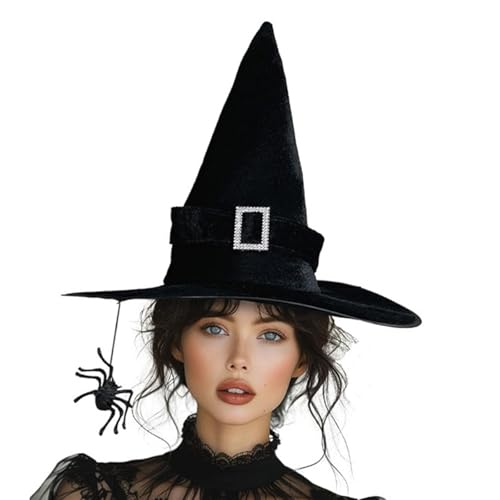 Vdaxvme Schwarzer Halloween-Hut, breiter Rand, spitzer Hut, modische Party-Kopfbedeckung für Halloween-Feiern von Vdaxvme