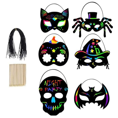 Vdaxvme Set Von 6 Regenbogen Kratzpapiermaske Kreative Regenbogen Kratzmaske Für Halloween Dress Up and Party Game von Vdaxvme