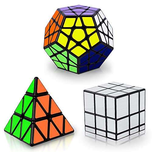 Sibontier Zauberwürfel Speedcube Set Pyraminx + Megaminx + Spiegelblöcke, Speed Magic Puzzle Cube PVC Aufkleber für Kinder und Erwachsene, Mehrfarbig, 3 Pack von Vdealen