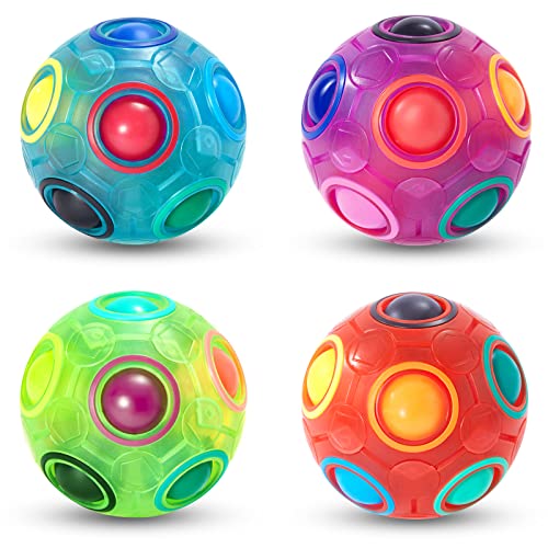Vdealen Magic Rainbow Puzzle Ball, Fidget Ball Puzzle Game Fun Stress Reliever Magic Ball Brain Teaser Fidget Toys für Kinder Teenager & Erwachsene 4 Stück von Vdealen