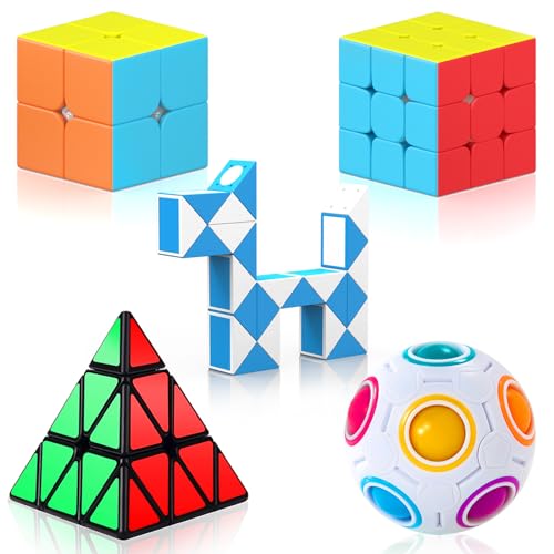 Vdealen Zauberwürfel Set, 5er Pack Professionelles Geschwindigkeitscube-Set Glatter Puzzlecube Leicht Drehbar Denksportaufgaben 3D Puzzle Spiele für Kinder & Erwachsene von Vdealen