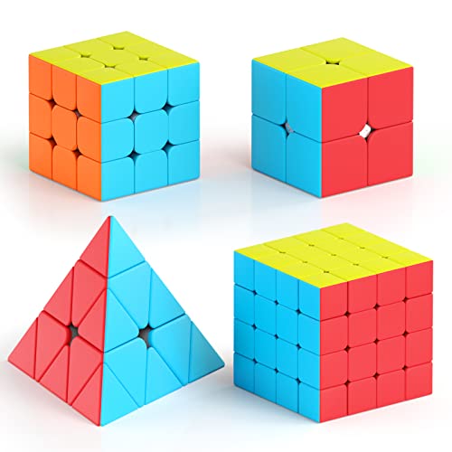 Vdealen Speed Cube Set Speed Cube von 2x2 3x3 4x4 Pyramide Speed Cube Original, Glattes Stickerless Magic Cube Cube Puzzle, Geschenk für Kinder Teenager Erwachsene von Vdealen