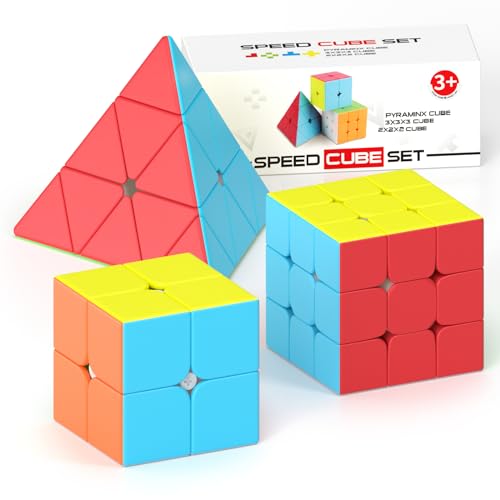 Vdealen Zauberwürfel Set Speed Cube von 2x2 3x3 Pyramide Zauberwürfel Original, Stickerless Magic Cube für Anfänger und Fortgeschrittene, Geschenk für Kinder Teenager Erwachsene von Vdealen