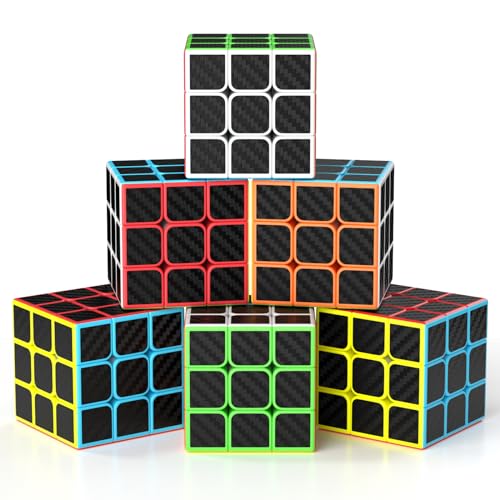 Vdealen Zauberwürfel Set Speed Cube von 3x3 Zauberwürfel Original 6er Pack, Magic Cube Würfel Puzzle, Party Puzzle Geschenk für Kinder Teenager Erwachsene(Kohlefaser-Aufkleber) von Vdealen