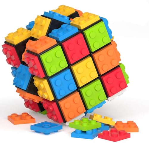 Vdealen Zauberwürfel Build-on Brick Ziegelsteine 3D Puzzle Cube 2-in-1 von 3x3 Zauberwürfel Original, Speed Cube für Anfänger und Fortgeschrittene, Geschenk für Kinder Teenager Erwachsene(Schwarz) von Vdealen